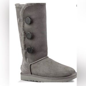 UGG Gray Tall Bailey Button Fur-Lined Boots